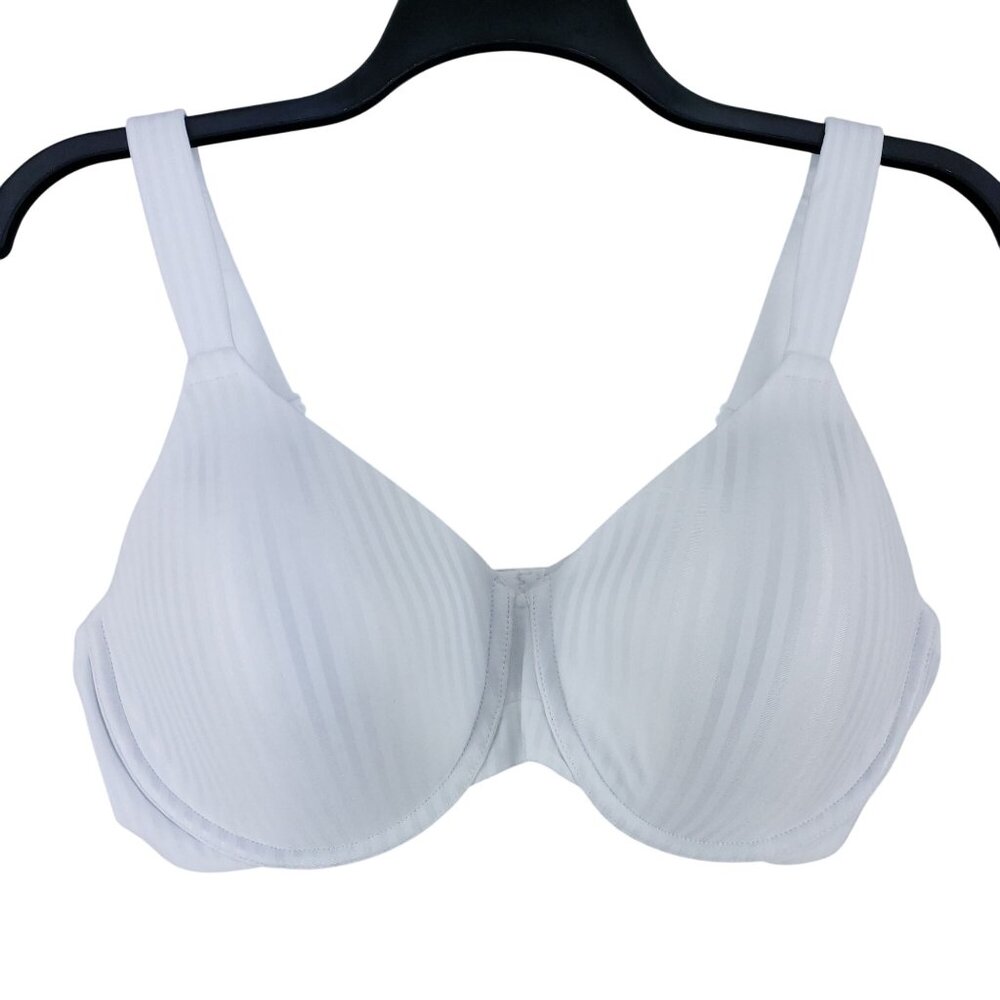 Playtex White T-Shirt Bra 42D Smooth Padded Underwire Stripe Design